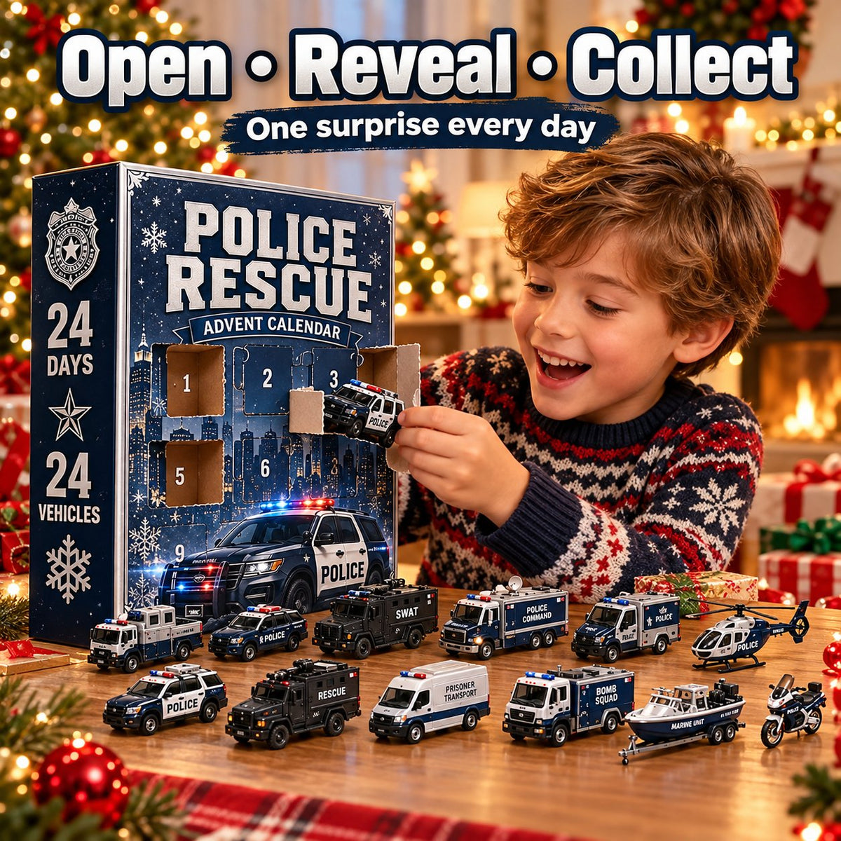 Emergency Vehicles Advent Calendar 2026 – 24 Rescue Ornaments – image 2