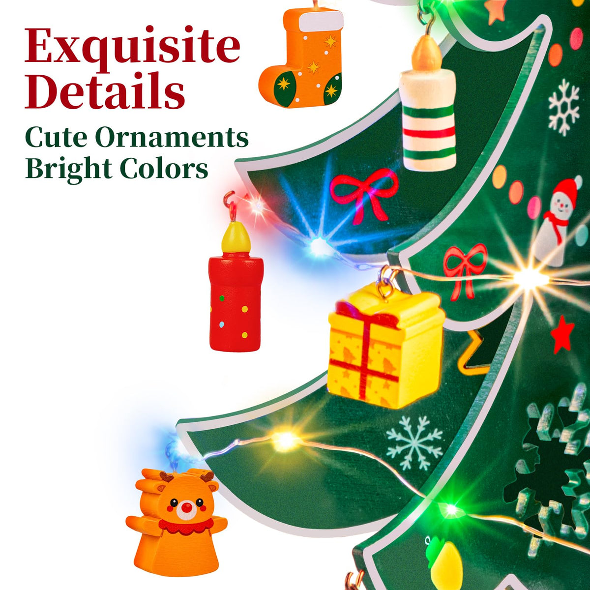 Wooden Christmas Tree Advent Calendar – LED Lights & 24 Ornaments – image 4