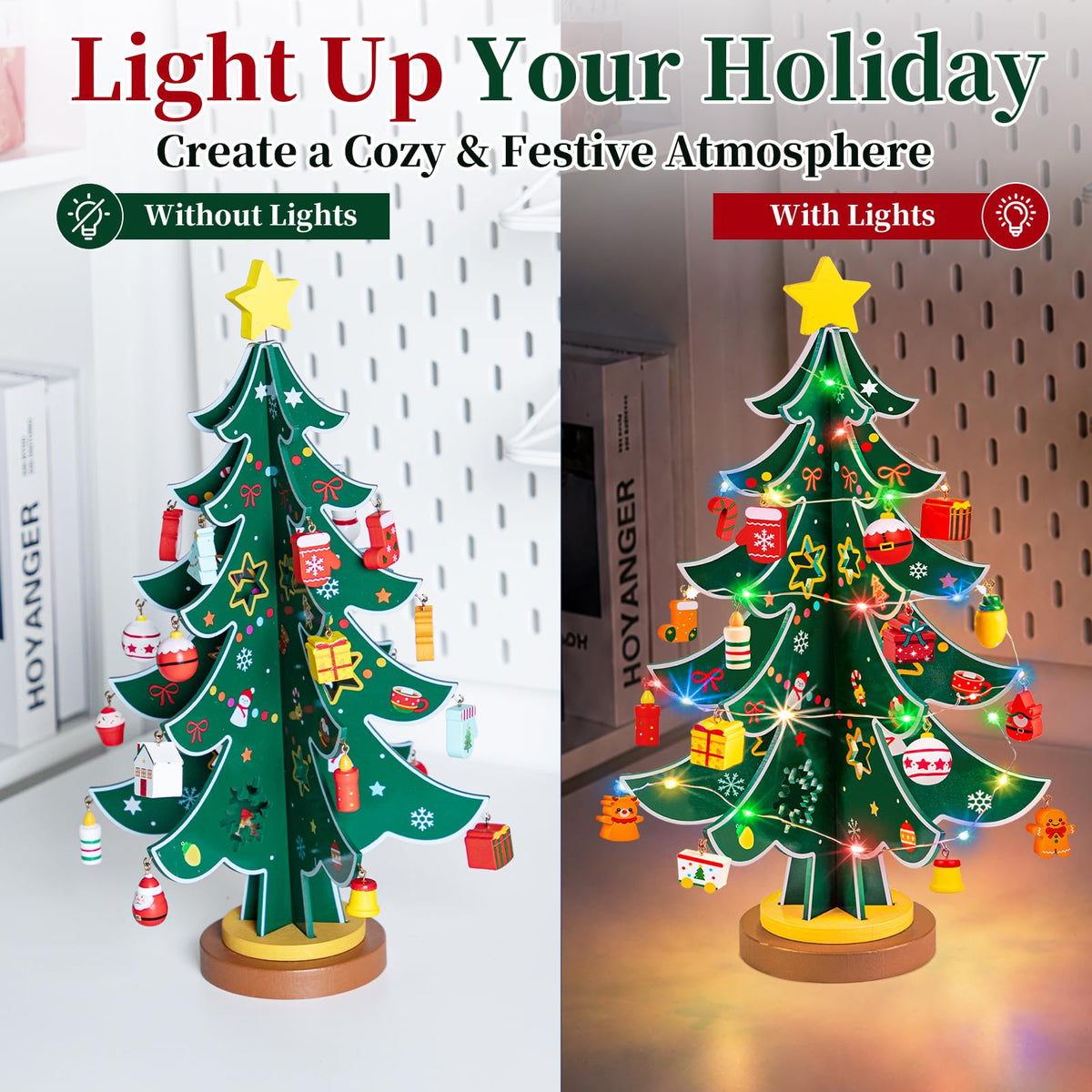 Wooden Christmas Tree Advent Calendar – LED Lights & 24 Ornaments – image 5