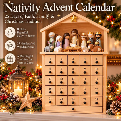 Wooden Nativity Advent Calendar – 25 Drawers with Nativity Figures
