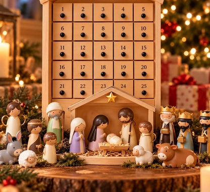 Wooden Nativity Advent Calendar – 25 Drawers with Nativity Figures – image 2