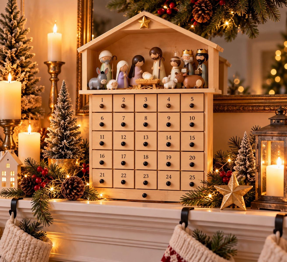 Wooden Nativity Advent Calendar – 25 Drawers with Nativity Figures – image 3